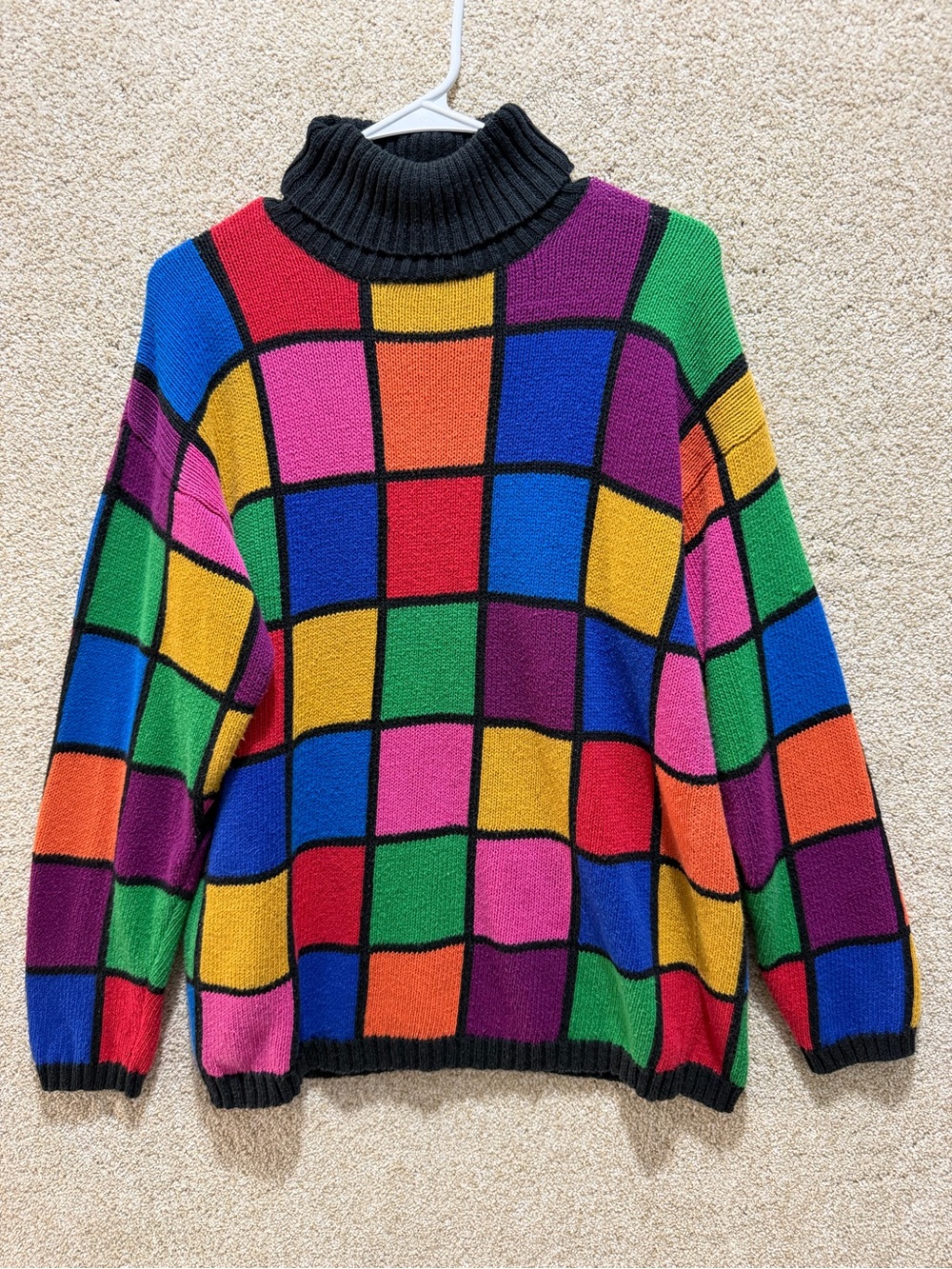 Vintage 80s 90s color block sweater ramie cotton streetwear maximalism Flaws